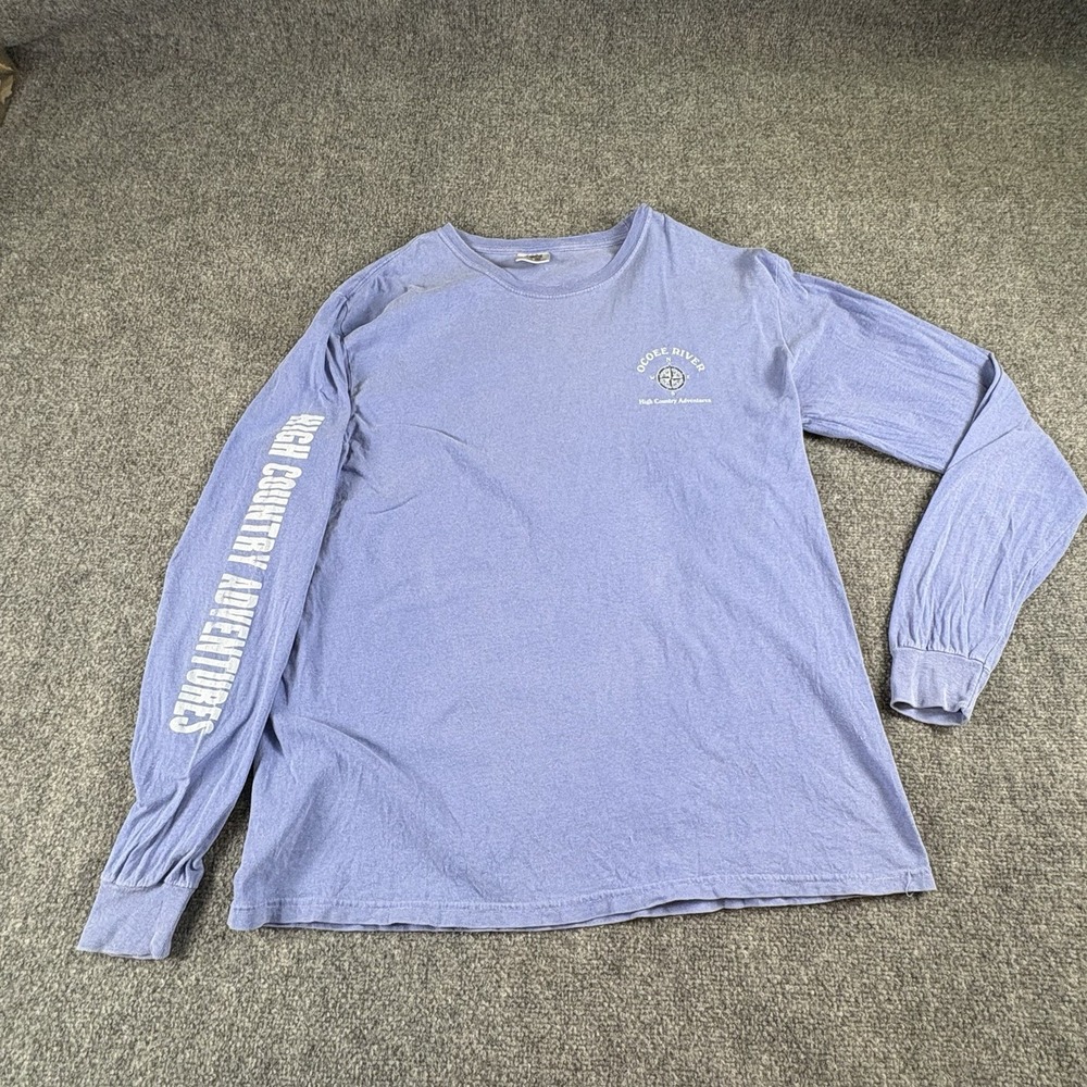 Comfort Colors Ocoee River Shirt Men's L Blue Whitewater Rafting Outdoor Graphic